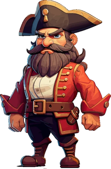 Cartoon pirate captain in a red coat