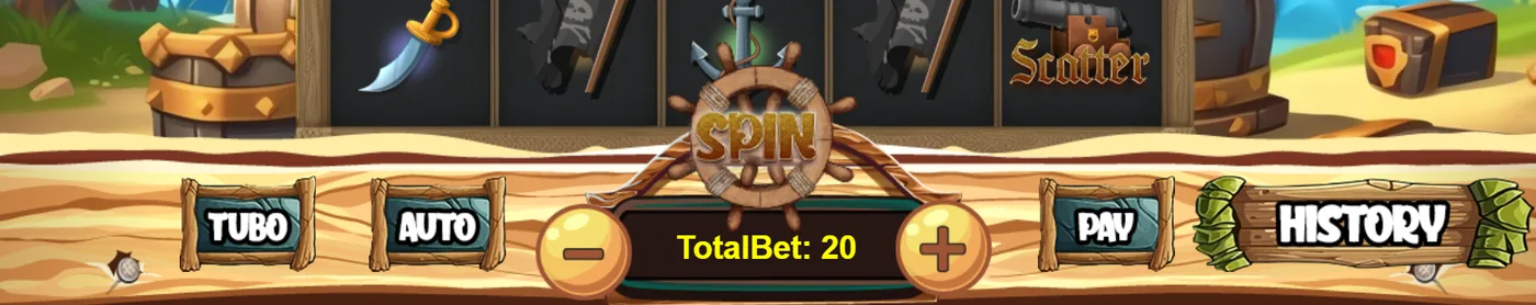 Slot Pirate control panel with turbo, auto and history buttons